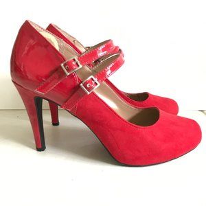 Style & Co. red heels with a double strap